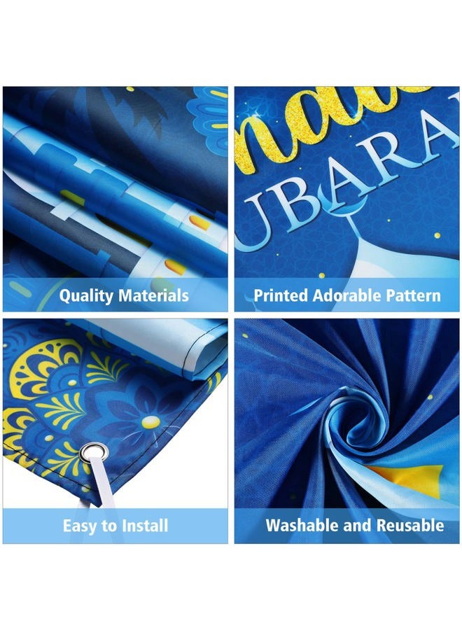 Boyiee Ramadan Mubarak Decorations Backdrop Banner Muslim Ramadan Kareem Background Eid Mubarak Sign Photo Booth Backdrop Background for Home Muslim Ramadan Eid Al Fitr Party Supplies (Blue) - Image 3