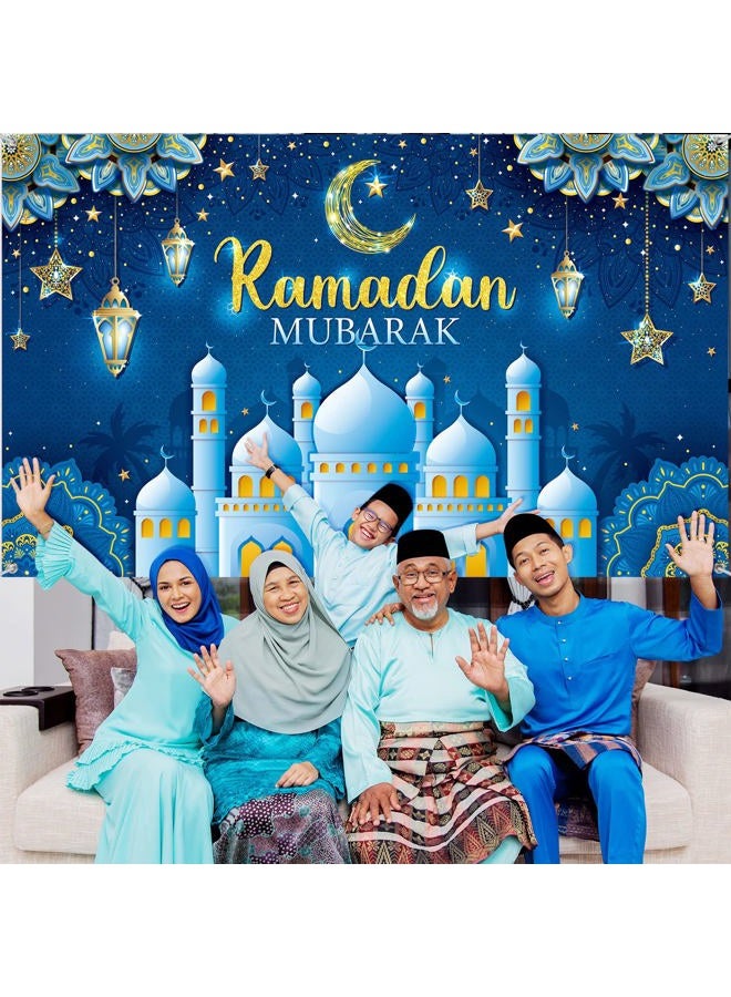 Boyiee Ramadan Mubarak Decorations Backdrop Banner Muslim Ramadan Kareem Background Eid Mubarak Sign Photo Booth Backdrop Background for Home Muslim Ramadan Eid Al Fitr Party Supplies (Blue) - Image 4