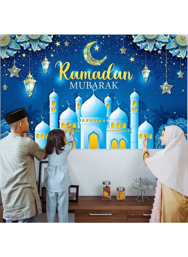 Boyiee Ramadan Mubarak Decorations Backdrop Banner Muslim Ramadan Kareem Background Eid Mubarak Sign Photo Booth Backdrop Background for Home Muslim Ramadan Eid Al Fitr Party Supplies (Blue) - Image 5