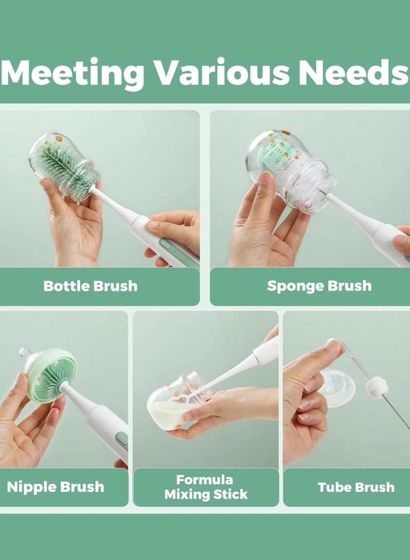 Momcozy مجموعة فرشاة زجاجة كهربائية 7 في 1، مجموعة تنظيف محمولة مع خلاط تركيبة، فرشاة سيليكون، فرشاة حلمة، فرشاة قشة، موزع صابون، رف تجفيف - عمر بطارية طويل للمنزل والسفر - Image 2
