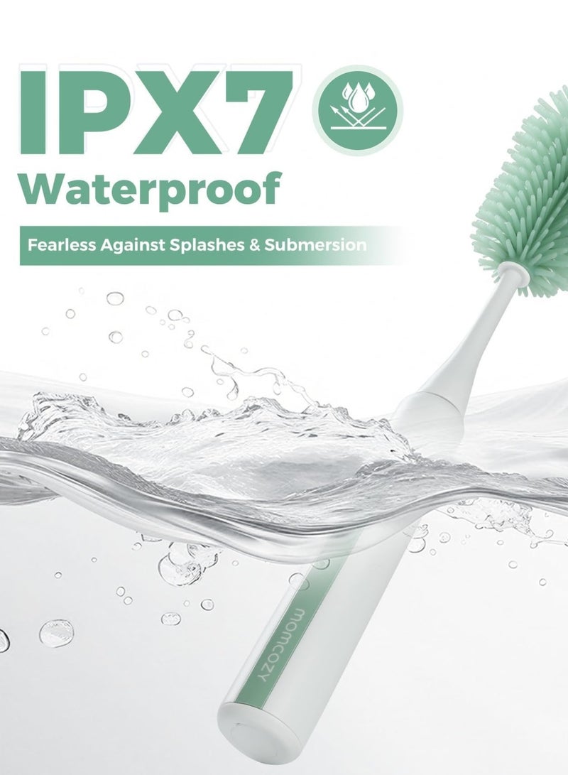 Momcozy مجموعة فرشاة زجاجة كهربائية 7 في 1، مجموعة تنظيف محمولة مع خلاط تركيبة، فرشاة سيليكون، فرشاة حلمة، فرشاة قشة، موزع صابون، رف تجفيف - عمر بطارية طويل للمنزل والسفر - Image 3