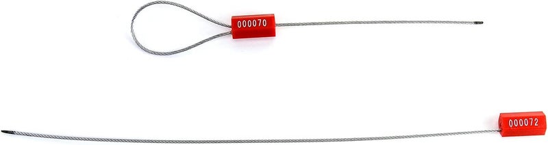 QWORK Steel Security Cable Wire Seals, Anti-Tamper Security Tags, Numbered, Red, Pack of 50pcs – Adjustable 11.8" Length - Image 4
