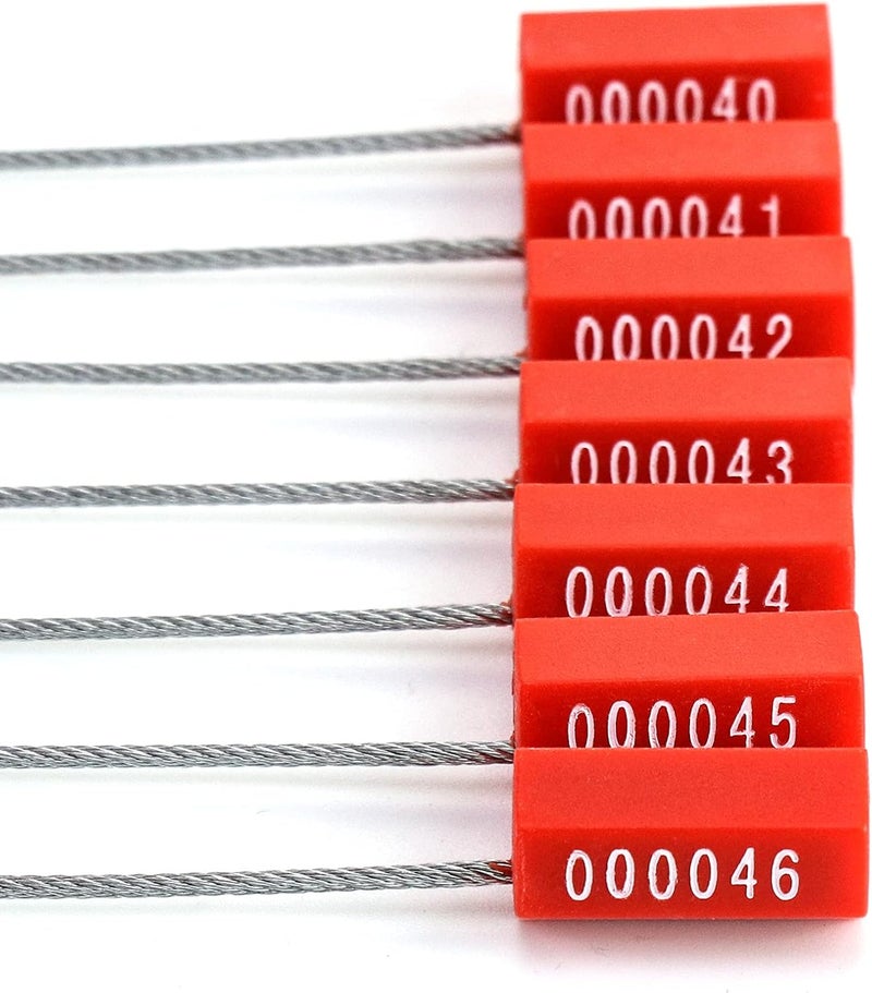 QWORK Steel Security Cable Wire Seals, Anti-Tamper Security Tags, Numbered, Red, Pack of 50pcs – Adjustable 11.8" Length - Image 3