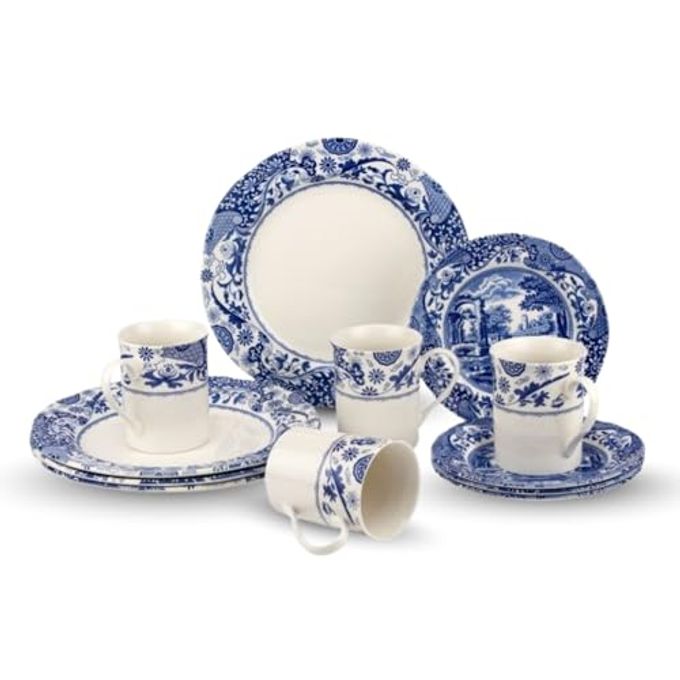 Spode Blue Italian Brocato 12 Piece Dinnerware Set | Service for 4 | Dinner Plate, Salad Plate, and Mug | Made of Fine Earthenware | Microwave and Dishwasher Safe