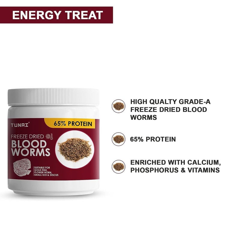 TUNAI Freeze Dried Blood Worms for Tropical Fishes Like Arowana, Oscar, Gold Fish, Flowerhorn, and Discus (15g - Freeze Dried Blood Worms) - Image 4