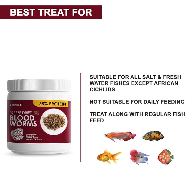 TUNAI Freeze Dried Blood Worms for Tropical Fishes Like Arowana, Oscar, Gold Fish, Flowerhorn, and Discus (15g - Freeze Dried Blood Worms) - Image 2