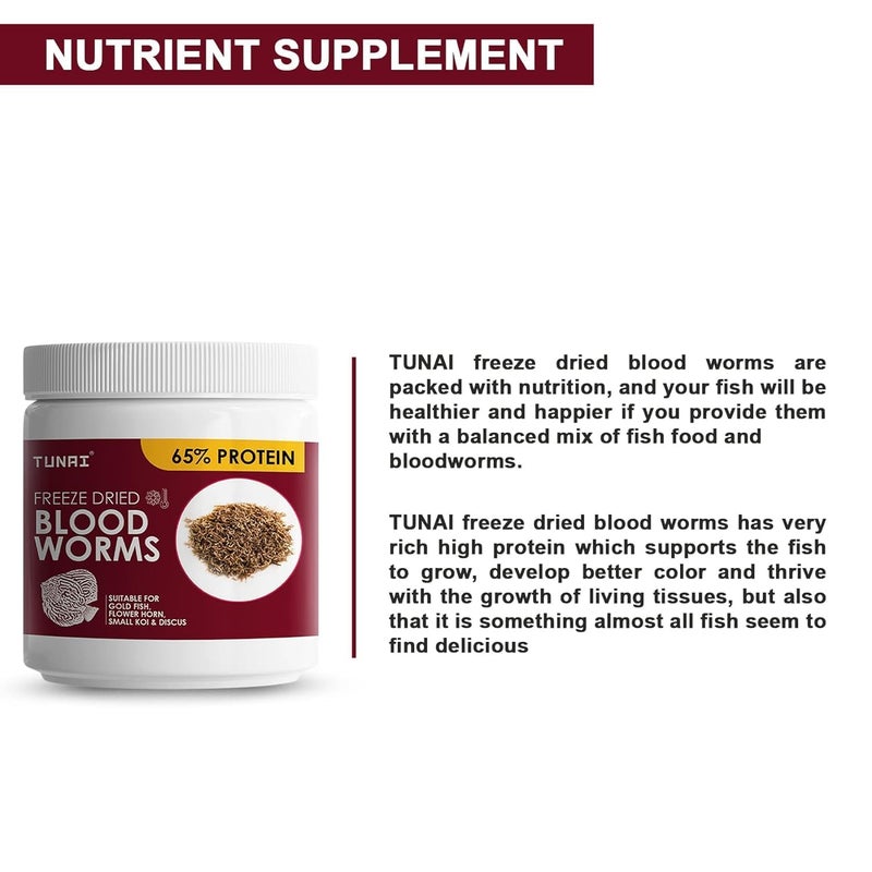 TUNAI Freeze Dried Blood Worms for Tropical Fishes Like Arowana, Oscar, Gold Fish, Flowerhorn, and Discus (15g - Freeze Dried Blood Worms) - Image 3