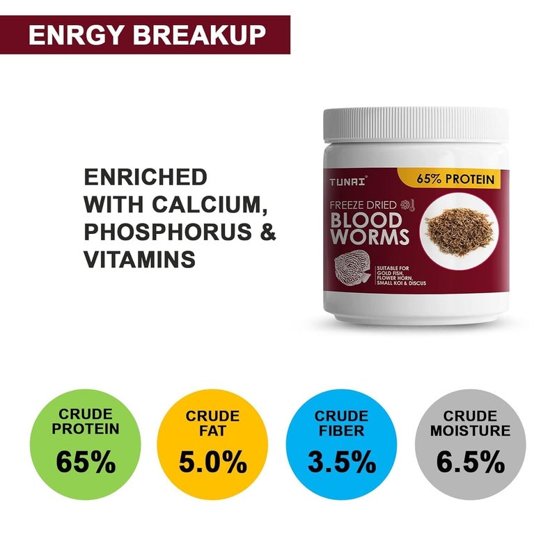 TUNAI Freeze Dried Blood Worms for Tropical Fishes Like Arowana, Oscar, Gold Fish, Flowerhorn, and Discus (15g - Freeze Dried Blood Worms) - Image 5