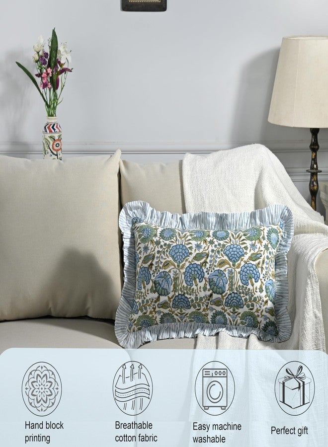 Ridhi Asparagus Green 100% Cotton Block Print Ruffle Sham Cover Handmade Boho Floral Pillowcase, Farmhouse Cottagecore Bedding, Soft Decorative Cushion Cover for Bedroom Décor 12 x 20 Inch - Image 3