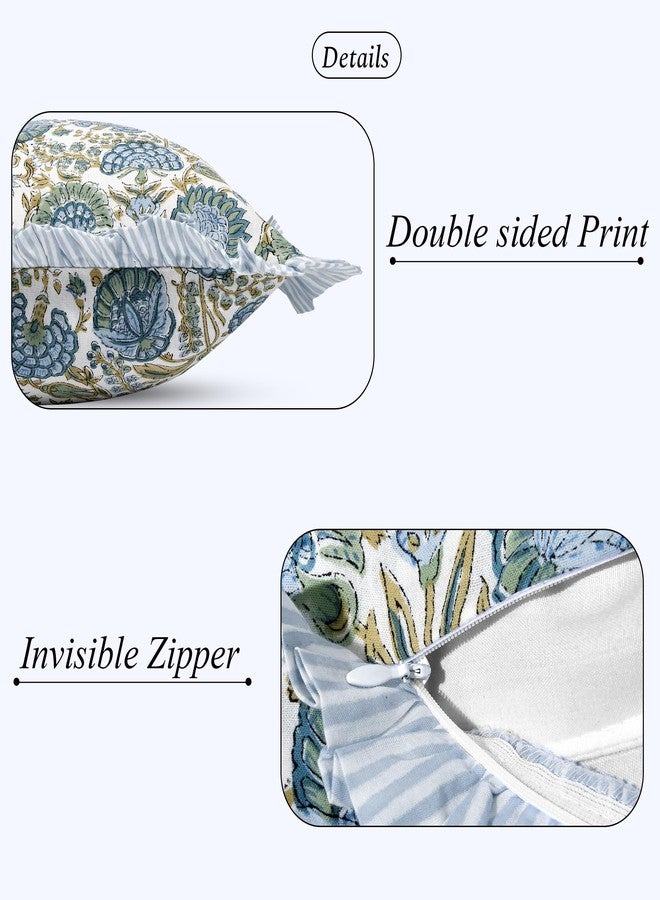 Ridhi Asparagus Green 100% Cotton Block Print Ruffle Sham Cover Handmade Boho Floral Pillowcase, Farmhouse Cottagecore Bedding, Soft Decorative Cushion Cover for Bedroom Décor 12 x 20 Inch - Image 2