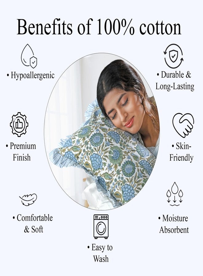Ridhi Asparagus Green 100% Cotton Block Print Ruffle Sham Cover Handmade Boho Floral Pillowcase, Farmhouse Cottagecore Bedding, Soft Decorative Cushion Cover for Bedroom Décor 12 x 20 Inch - Image 4