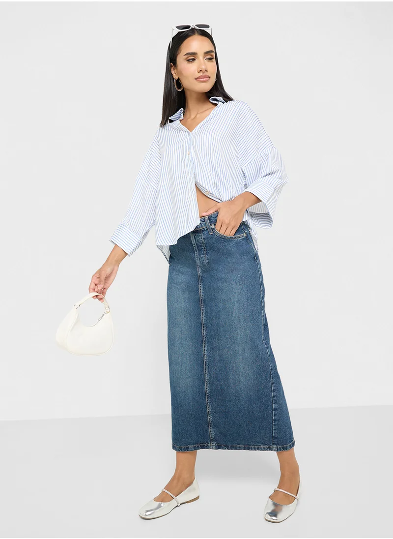 جينجر Stripe Oversize Button Down Shirt