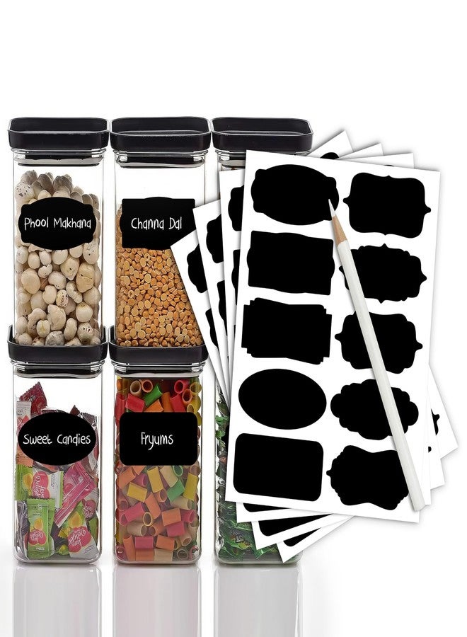 WallDesign 110 Black Writable Vinyl Jar Labels - Waterproof, Reusable, Self-Adhesive Stickers + White Pencil | Ideal for Mason Jars, Kitchen Pantry, Spice Bottles & Home Organization - Image 1
