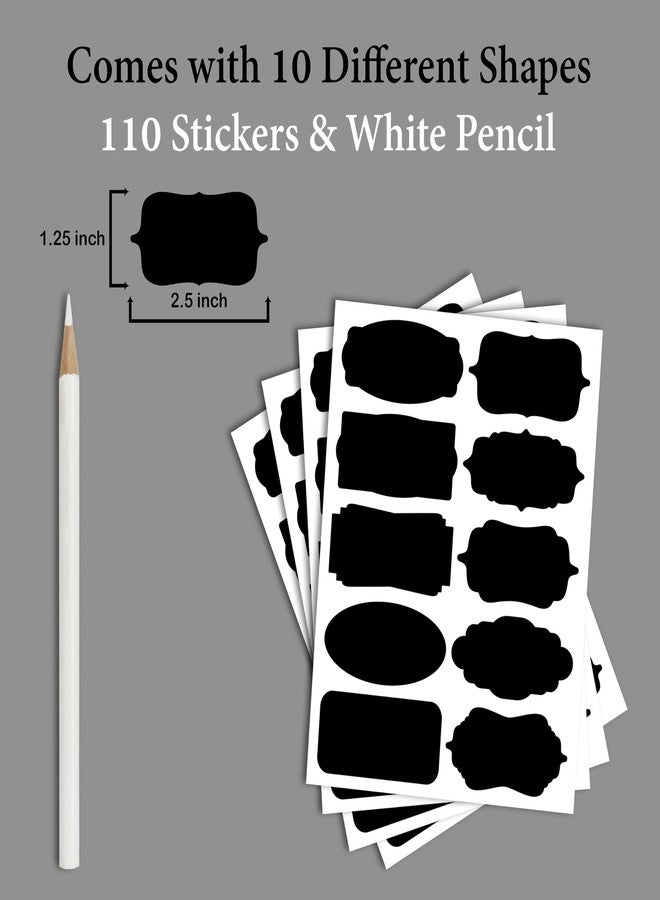 WallDesign 110 Black Writable Vinyl Jar Labels - Waterproof, Reusable, Self-Adhesive Stickers + White Pencil | Ideal for Mason Jars, Kitchen Pantry, Spice Bottles & Home Organization - Image 3