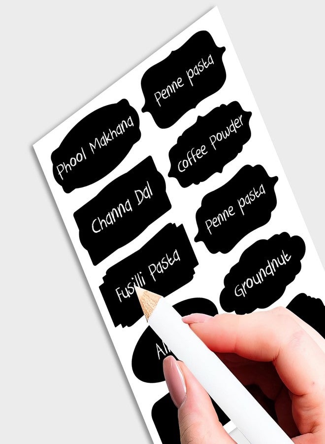 WallDesign 110 Black Writable Vinyl Jar Labels - Waterproof, Reusable, Self-Adhesive Stickers + White Pencil | Ideal for Mason Jars, Kitchen Pantry, Spice Bottles & Home Organization - Image 5