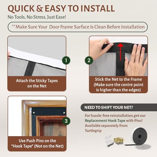 TurtleGrip Polyester Door Mosquito Net with Full Frame Hook&Loop for Main Doors, Bedroom, Kitchen & Balcony Doors (220x140 cm, Grey) |Measure Before Order. - Image 4