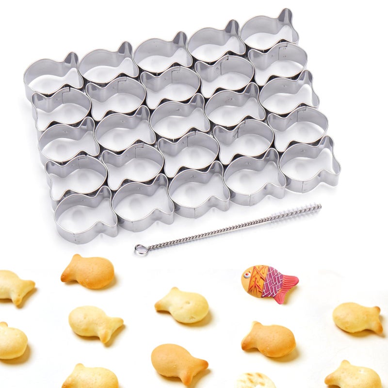 AIERSA Gold Fish Cracker Cutter25 Cavity Fish Cookie CutterMini Gold Fish Shapes Molds for CookieNonstick Dough Stainless Steels Cookie Cutters Mold for Baking
