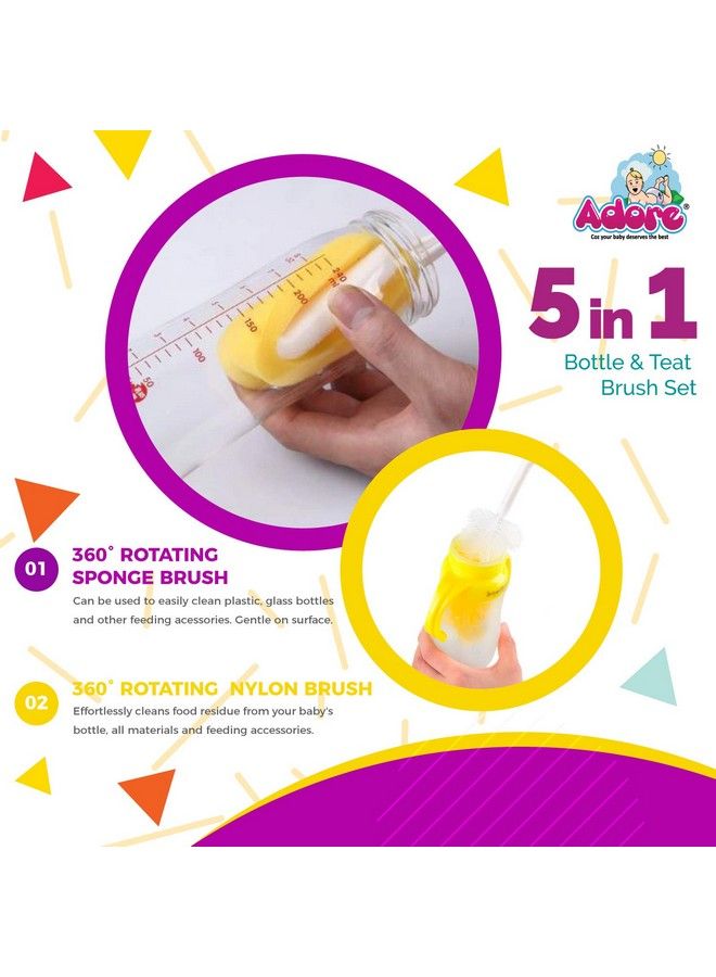 Adore Bottle Nipple And Straw Cleaning Kit Pack Of 5 Multi Color & Liquid Cleanser Feeding Bottle Cleaner Brush Cleanser For Baby Bottles Nipples Accessories And Toys300Ml (Cleaning Brush Kit + Cleanser) - Image 4