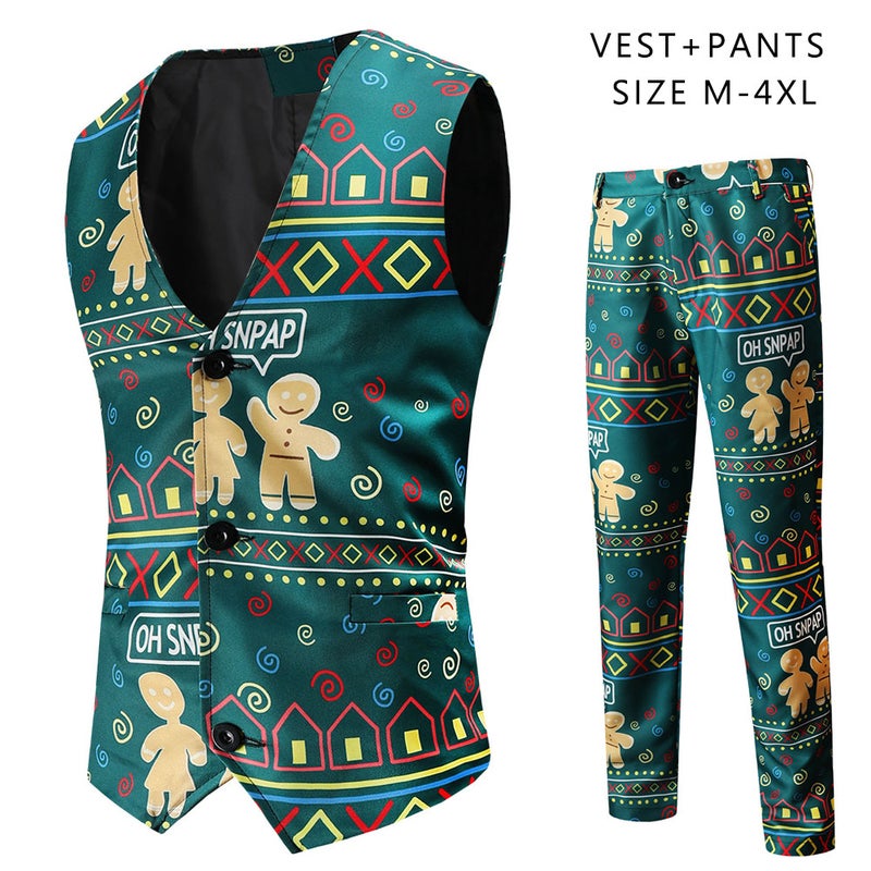 Trade Christmas Vest And Trousers Suit 2-Piece Printed Casual Suit Novel Suit - Image 1
