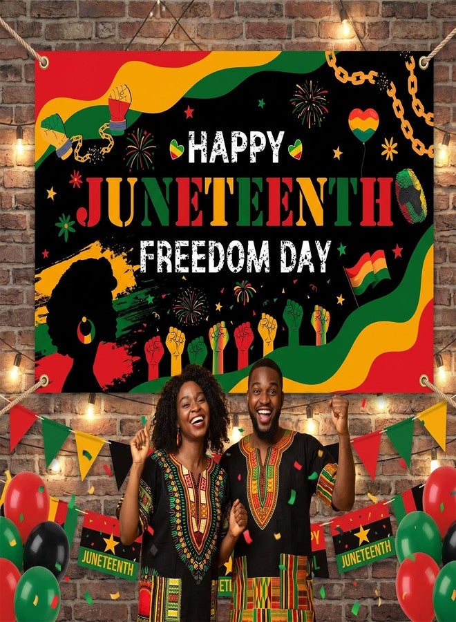 Mocsicka Juneteenth Photo Backdrop Happy Juneteenth Day Party Decorations Banner African American 19th June 1865 Freedom Day Party Supplies for Home (Black, 70.8x43.3 inch) - Image 3