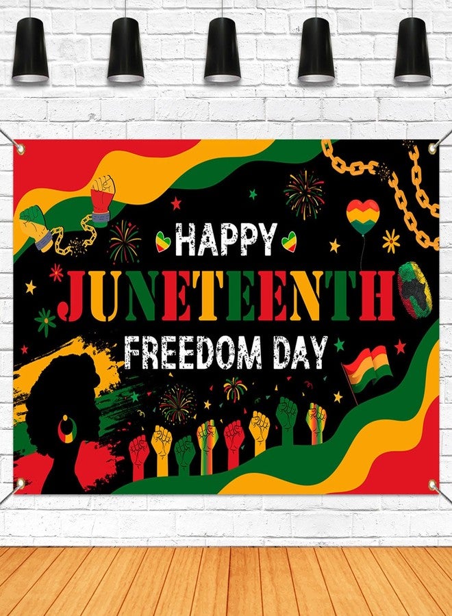 Mocsicka Juneteenth Photo Backdrop Happy Juneteenth Day Party Decorations Banner African American 19th June 1865 Freedom Day Party Supplies for Home (Black, 70.8x43.3 inch) - Image 1