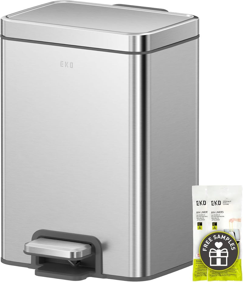 EKO Madison 6L Step Trash Can Wastebasket, Brushed Stainless - Image 1