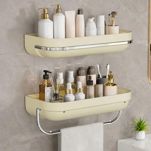 KREPS Bathroom Shelf Organizer,Self Adhesive No Drill Shower Shelf Easy Installation, Wall Mounted Shelf, with Towel Napkin Holder with Hook,Used for Bathroom and Kitchen (Cream, Flat) - Image 4