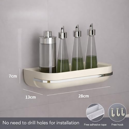KREPS Bathroom Shelf Organizer,Self Adhesive No Drill Shower Shelf Easy Installation, Wall Mounted Shelf, with Towel Napkin Holder with Hook,Used for Bathroom and Kitchen (Cream, Flat) - Image 2