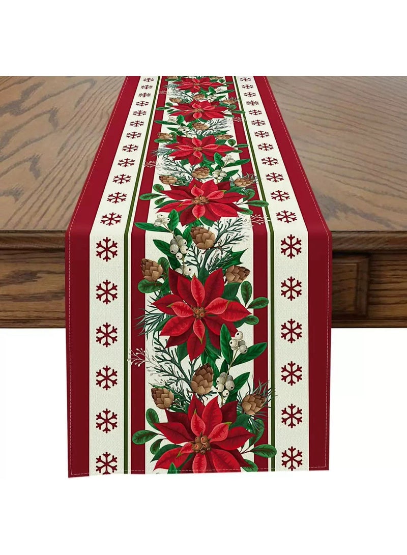 عيد الميلاد سعيد الجدول الجاري 183 × 33 سم,الكتان عيد الميلاد الجدول الجاري مع الزهرة الحمراء,رقائق الثلج,موسمي الشتاء عيد الميلاد عطلة المطبخ لتناول الطعام ديكورات عيد الميلاد - Image 1