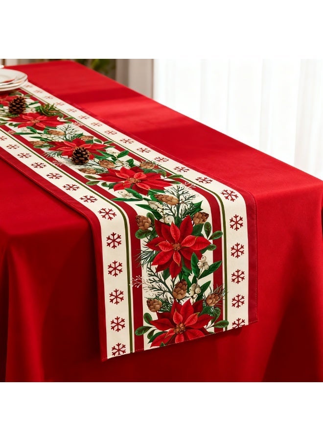 عيد الميلاد سعيد الجدول الجاري 183 × 33 سم,الكتان عيد الميلاد الجدول الجاري مع الزهرة الحمراء,رقائق الثلج,موسمي الشتاء عيد الميلاد عطلة المطبخ لتناول الطعام ديكورات عيد الميلاد - Image 2