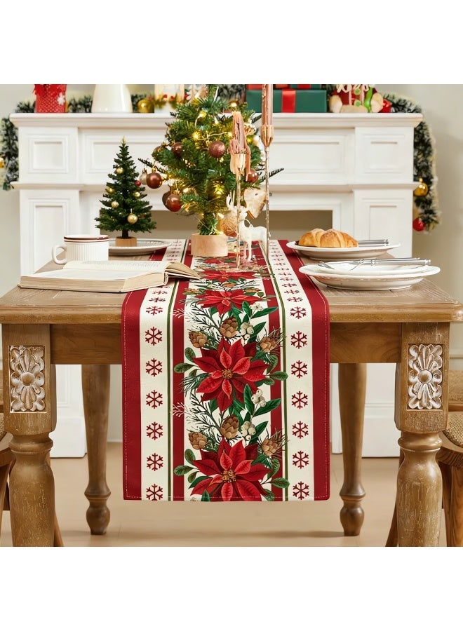 عيد الميلاد سعيد الجدول الجاري 183 × 33 سم,الكتان عيد الميلاد الجدول الجاري مع الزهرة الحمراء,رقائق الثلج,موسمي الشتاء عيد الميلاد عطلة المطبخ لتناول الطعام ديكورات عيد الميلاد - Image 4