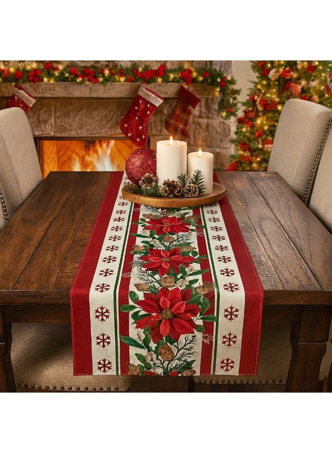 عيد الميلاد سعيد الجدول الجاري 183 × 33 سم,الكتان عيد الميلاد الجدول الجاري مع الزهرة الحمراء,رقائق الثلج,موسمي الشتاء عيد الميلاد عطلة المطبخ لتناول الطعام ديكورات عيد الميلاد - Image 5