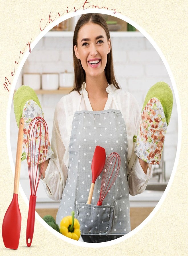 Funnymoom مجموعة ملاعق ومضربات سيليكون حمراء من Funnymoom، 24 قطعة، 12 بوصة، مثالية للطبخ، مصنوعة من سلك معدني مقاوم للخدش، أداة خلط مثالية لخبز الكريسماس، أدوات طهي، هدايا للحفلات، هدايا حرفية لعيد الميلاد - Image 4