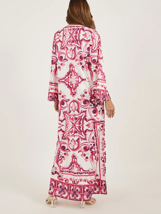 Styli Amirah All-Over Printed Notch Neck Jalabiya