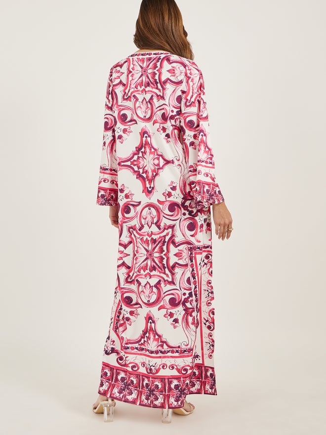 Styli Amirah All-Over Printed Notch Neck Jalabiya  - Image 5