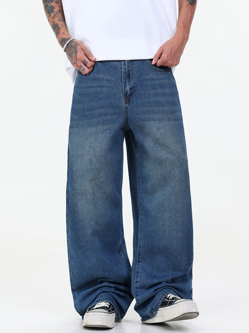Trendy Versatile Loose Wide-Leg Jeans, Fashionable Frayed Distressed Straight Trousers () - Image 2
