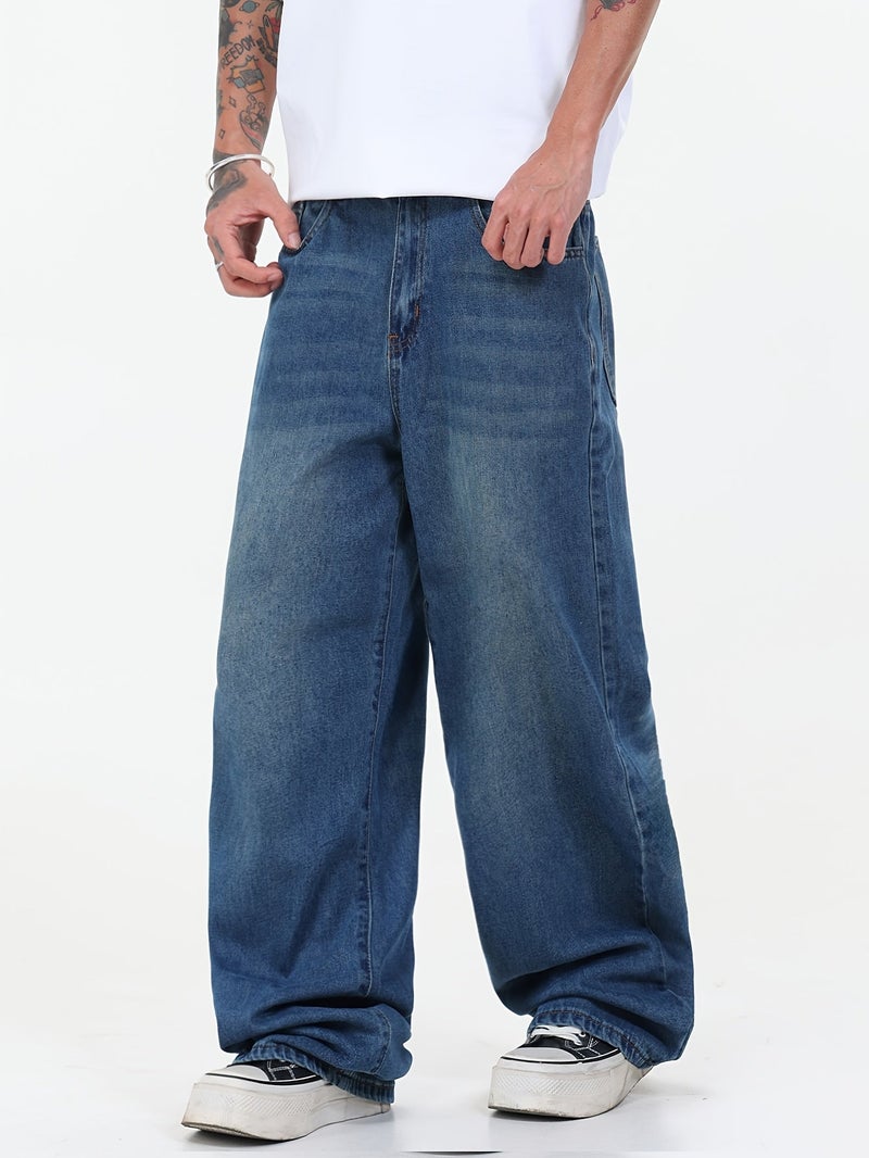 Trendy Versatile Loose Wide-Leg Jeans, Fashionable Frayed Distressed Straight Trousers () - Image 5