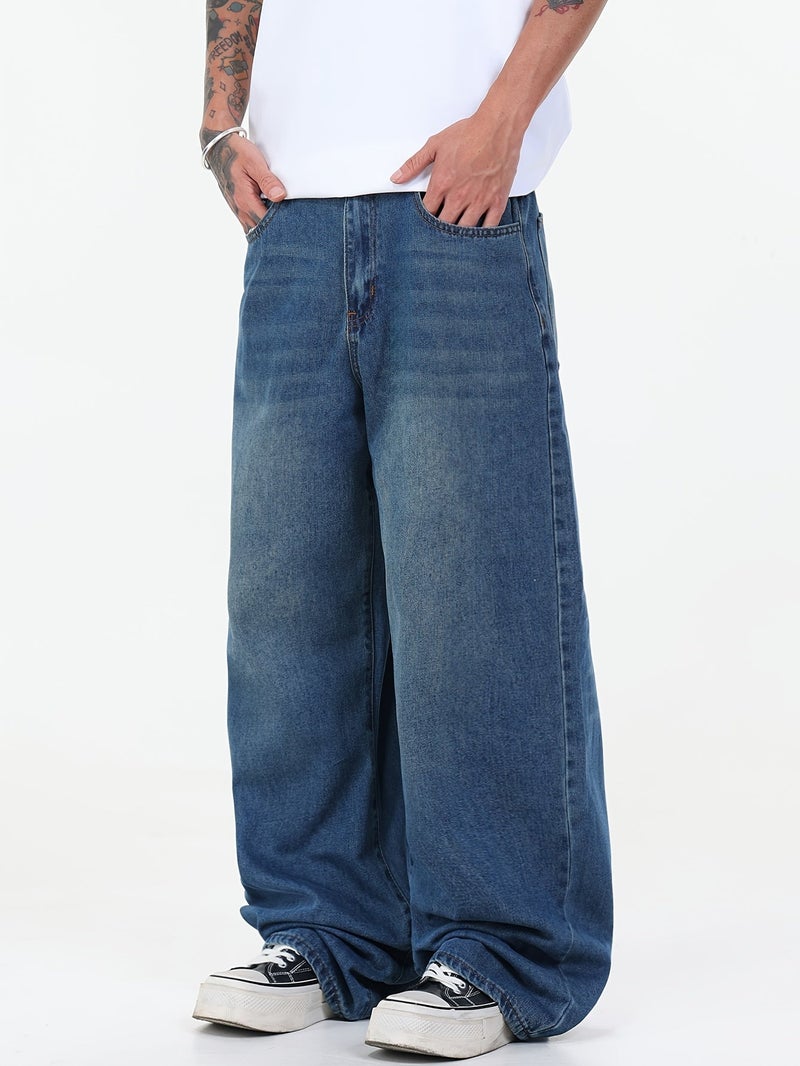 Trendy Versatile Loose Wide-Leg Jeans, Fashionable Frayed Distressed Straight Trousers () - Image 4