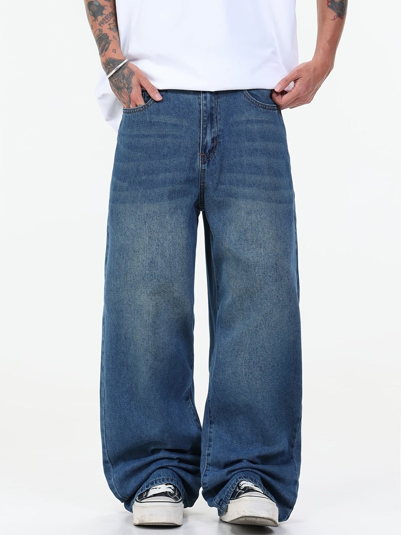 Trendy Versatile Loose Wide-Leg Jeans, Fashionable Frayed Distressed Straight Trousers () - Image 3