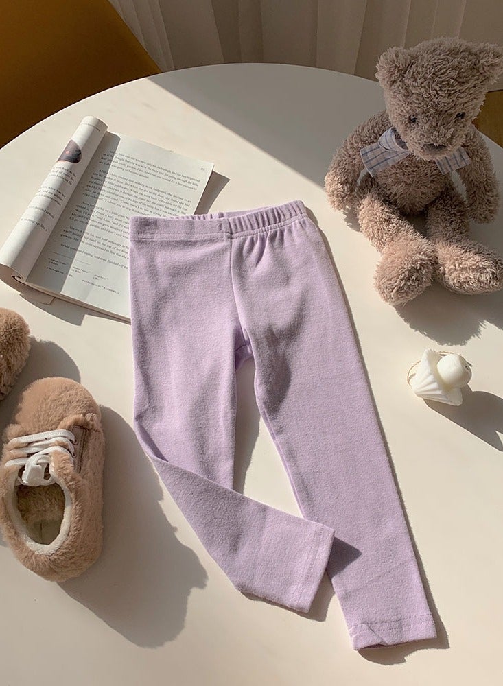 Loquat Kids Solid Color Thermal Underwear Pants Cotton Soft Long Johns Base Layer Bottom Children's Pajama Pants Bright Purple 