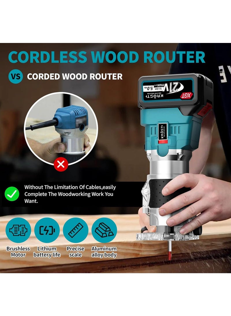 KROST KROST PRO Series Cordless Palm Router Wood Trimmer 21V37V Max Brushless Wood Trimmer for 14 Router Bits 6 Variable Speeds Specially Designed for Wood Working  - Image 2