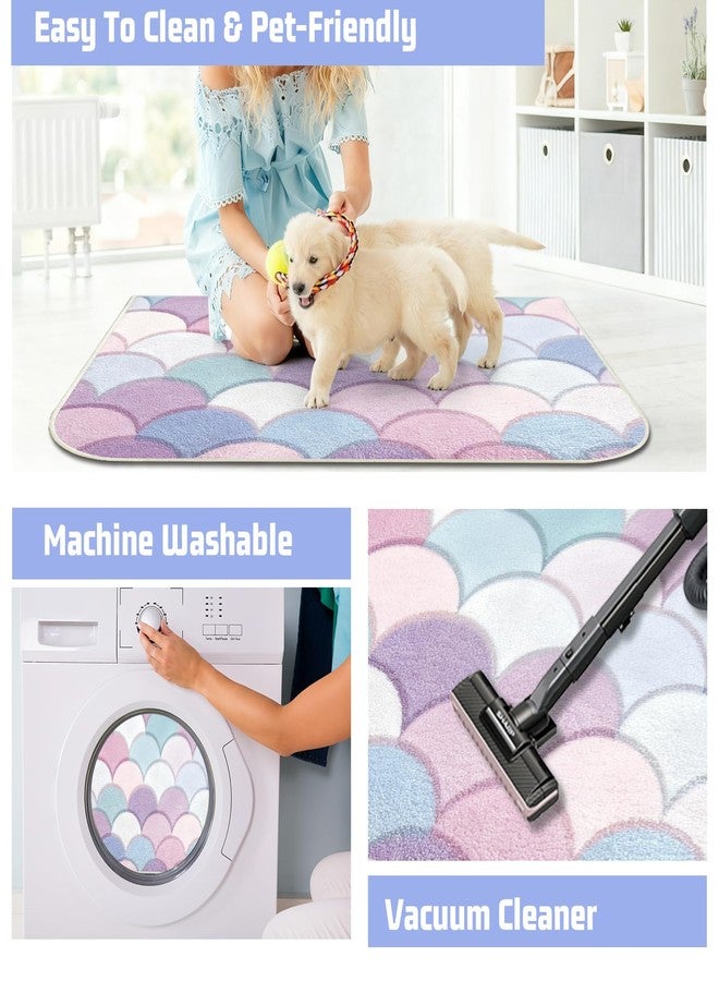 BLESWIN Bath Rugs for Bathroom, 20x30 Washable Bath Mat Non Slip, Absorbent Low Pile Soft Fluffy Bathroom Rug for Shower Floor Tub Sink, Mermaid Scale - Image 5