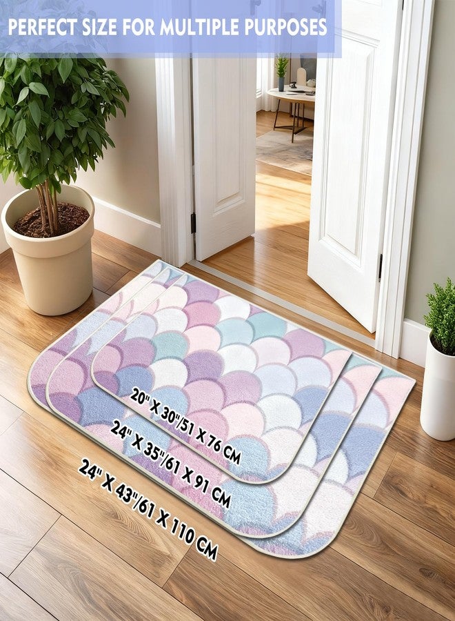 BLESWIN Bath Rugs for Bathroom, 20x30 Washable Bath Mat Non Slip, Absorbent Low Pile Soft Fluffy Bathroom Rug for Shower Floor Tub Sink, Mermaid Scale - Image 2