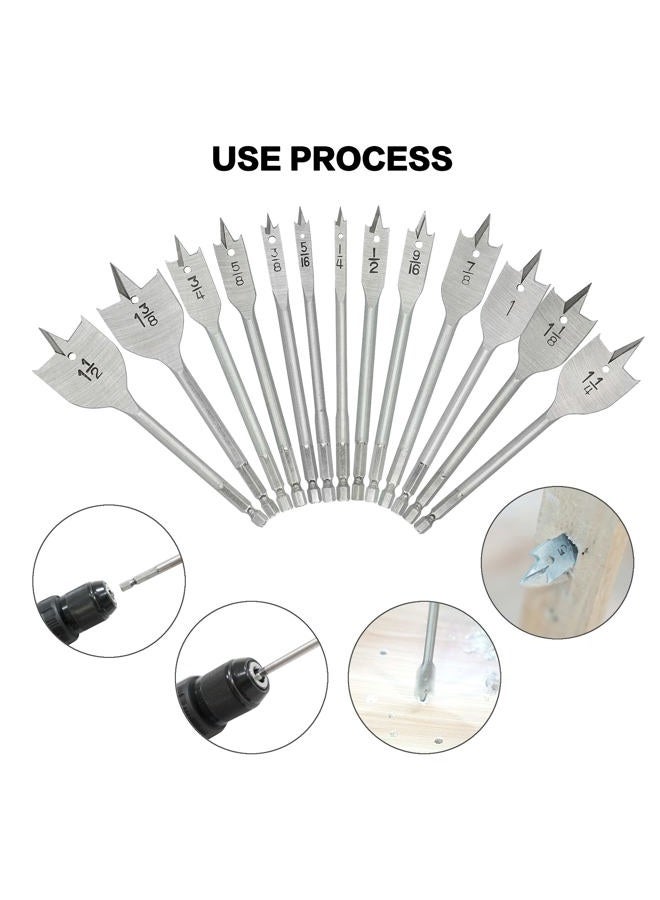 GMTOOLS 13 Piece Spade Drill Bit Sets, Paddle Flat Bit for Hole Cutter Woodworking, 1/4" to 1-1/2", Carbon Steel Paddle Flat Bit with Quick Change Shank, Nylon Storage Pouch Included - Image 4