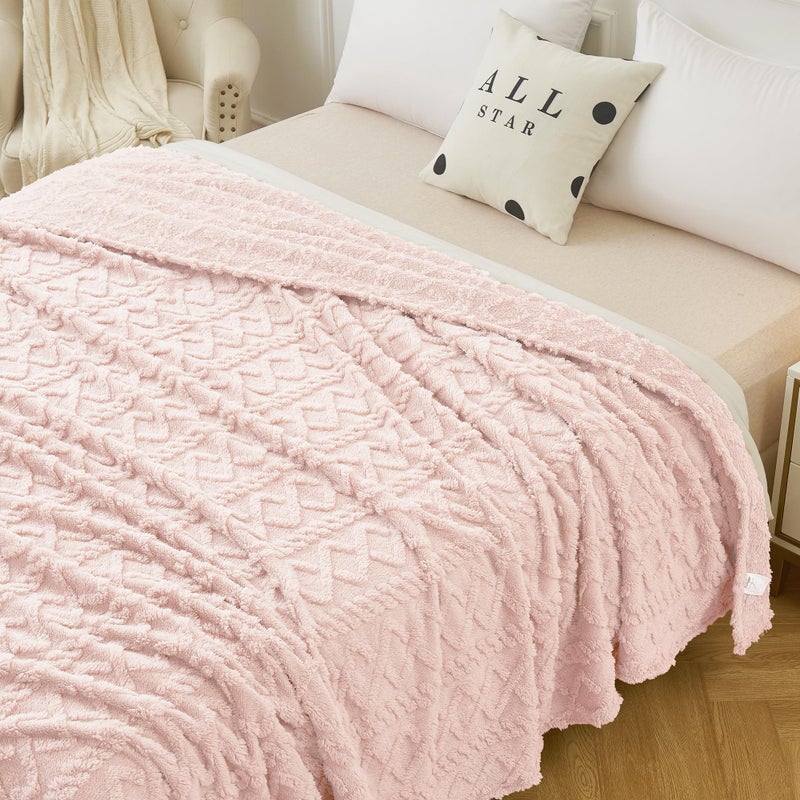 Aganear Fleece Twin Blanket - 3D Stylish Design  Lightweight Blanket Super Soft  Warm  Decorative Present for All Seasons  Portable Throw Blankets for Couch  Sofa  Bed  Car(60""?80""  Pink) - Image 1