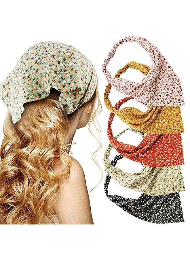 TOBATOBA Floral Hair Scarf Headband 5 Pcs Hair Bandanas For Women Bandana Headband Chiffon Boho Headbands For Women Elastic Head Bandana Floral Bandana Headbands For Women Girls Hair Accessories  - Image 1