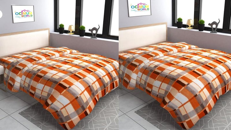 MORADO MORADO Single Bed Woolen Fabric Checkered Quilt CoverDuvet CoverRajai CoverBlanket Cover for Winters 70x90 Inches Orange Combo of 2 - Image 1