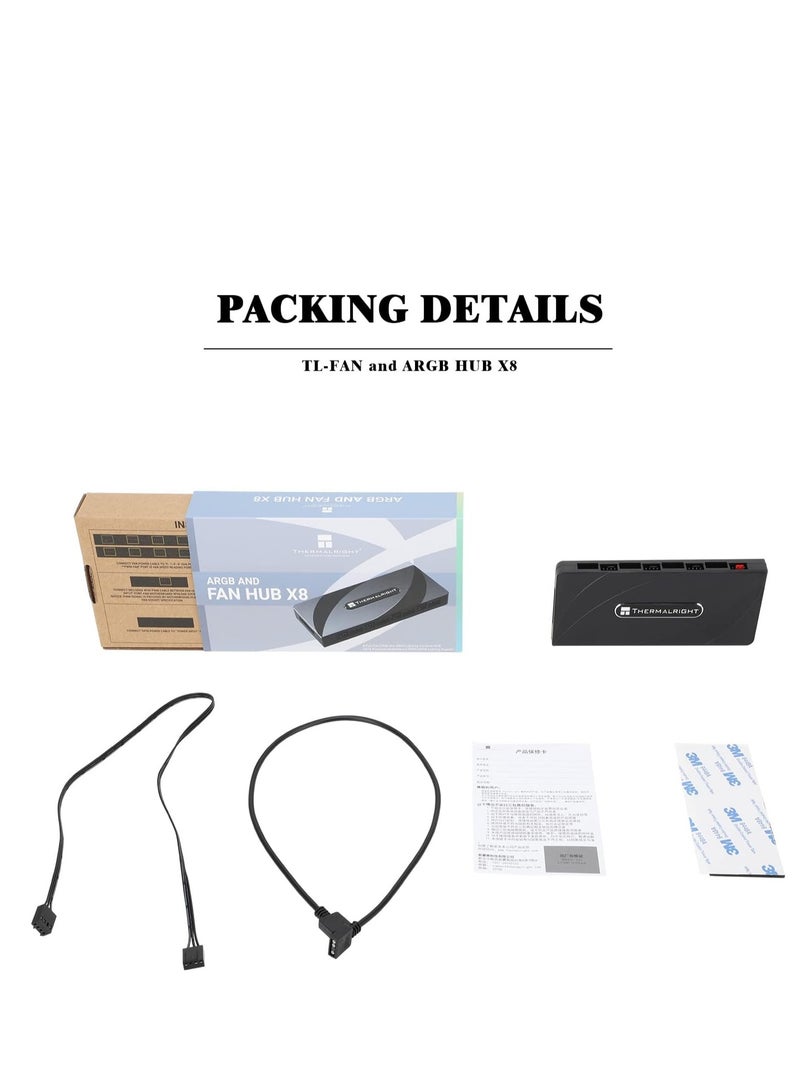 Thermalright Thermalright ARGB Fan HUB Controller Support 8 Groups of Fans, 8-Port 4 Pin PC Fan Controller, 5V-3Pin ARGB Fan Hub, Strong Paste+Magnetic Suction, SATA Power Cord(12V 4-pin RGB is not Supported) - Image 1