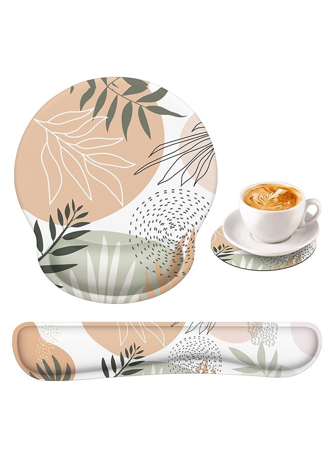 Generic Mouse Pad with Wrist Rest Set, Keyboard Wrist Rest + Ergonomic Mouse Pad + Coasters, Easy Typing & Pain Relief Mousepad, Mouse Pad Wrist Support for Computer Home Office, Tropical Leaves  - Image 1