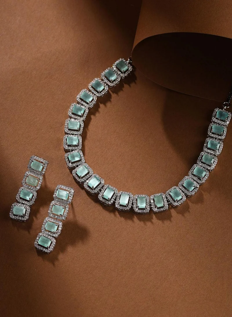 Priyaasi Sliver-Plated Timeless Elgeance -Studded Jewellery Set